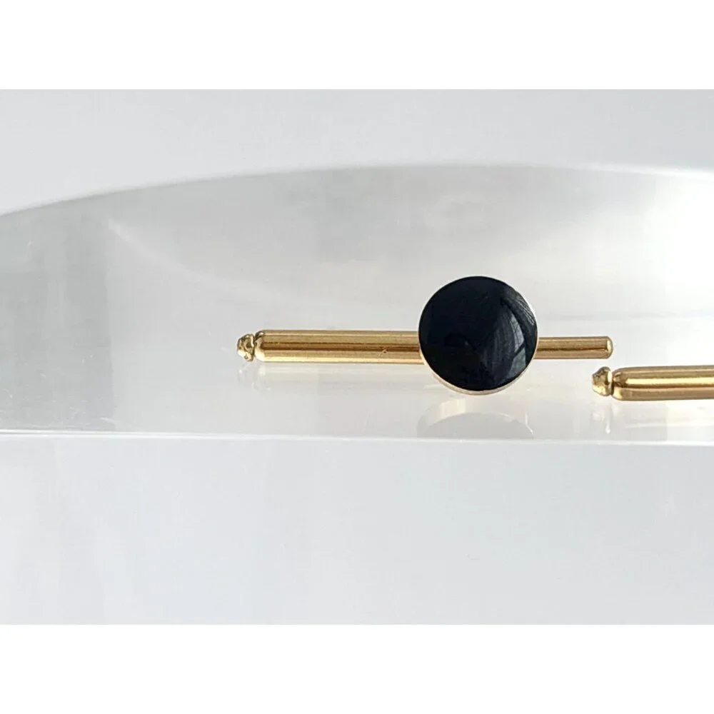 Faux Black Onyx Minimalist Stone Silver Toned Vintage Men's Cuff Links